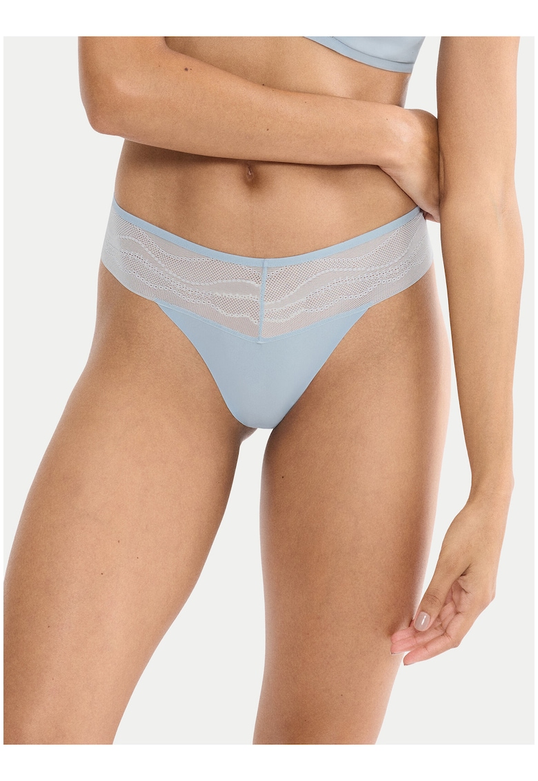 Chilot tanga - albastru - dantela - material elastic