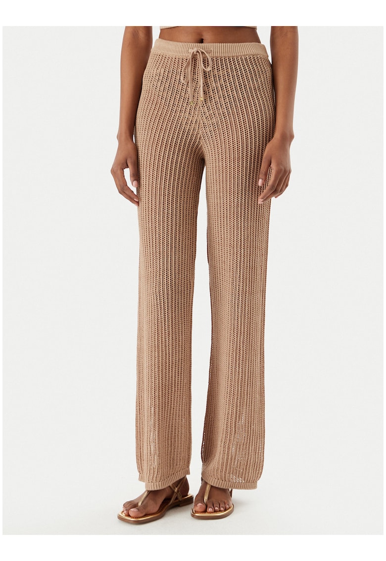 Pantaloni de plaja dama - bej - croiala regulara - bumbac si poliamida