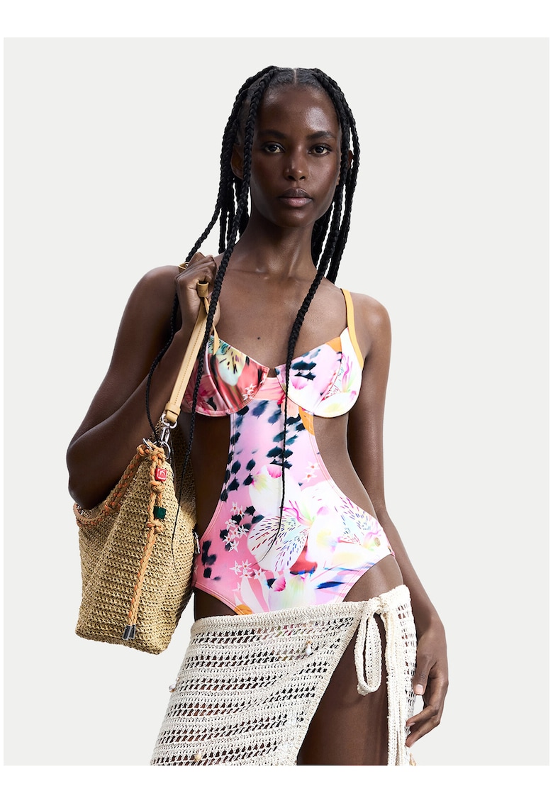 Costum de baie dama - multicolor - material sintetic - imprimeu grafic