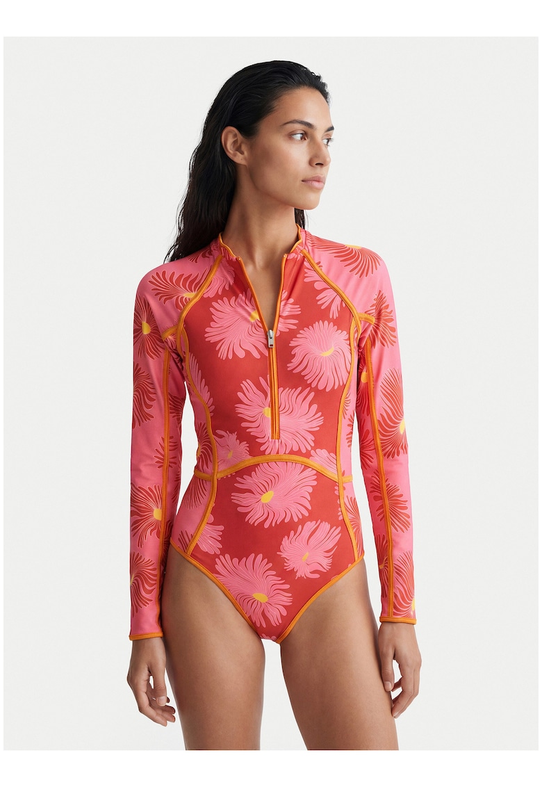 Costum de baie dama - floral - roz - poliester-elastan-poliamida