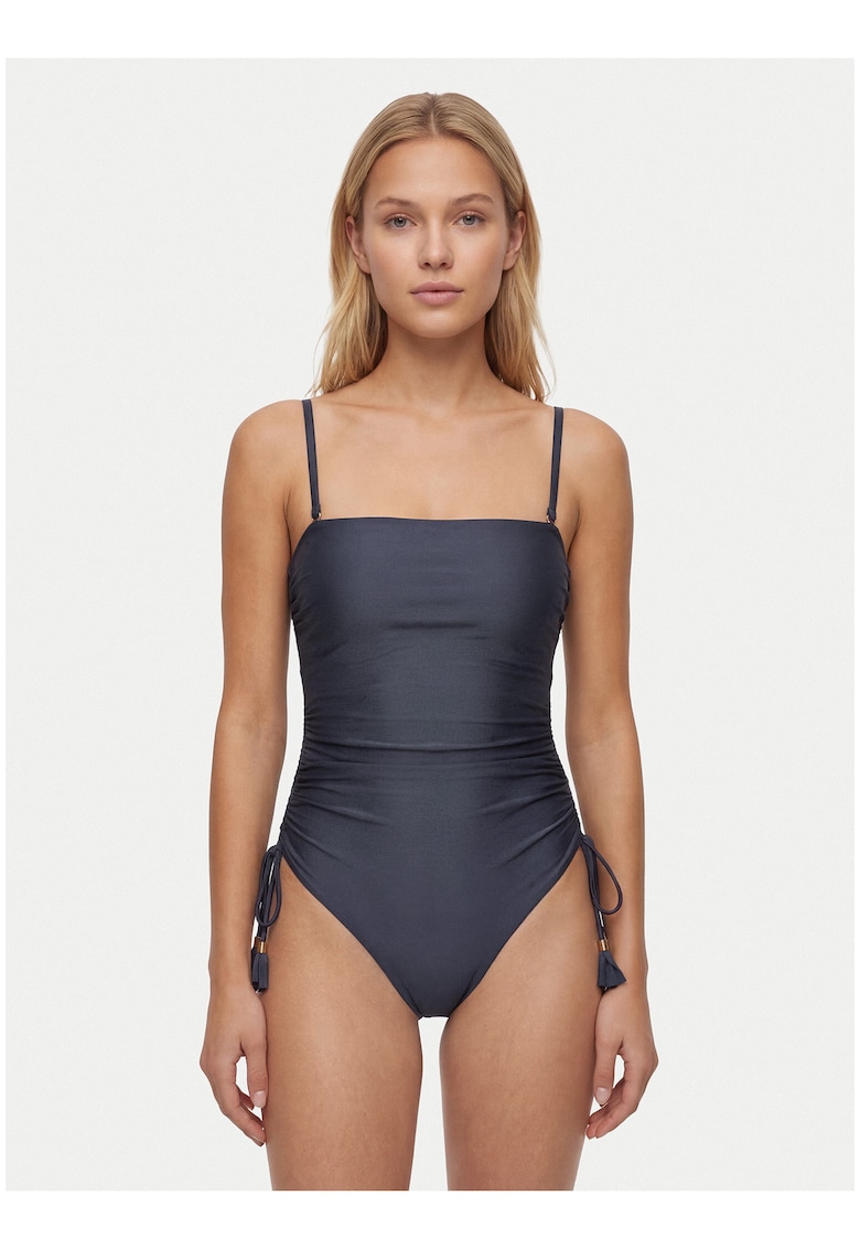 Costum de baie dama - albastru - detalii ajustabile - material elastic