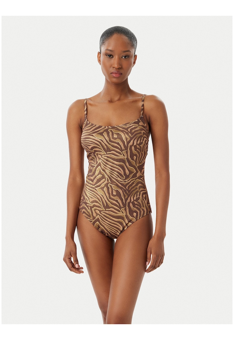 Costum de baie dama - animal print - material elastic - Maro