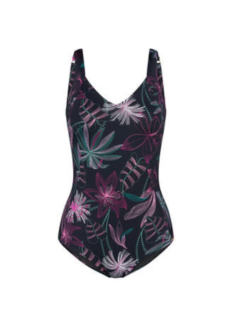 Costum de baie dama - negru - imprimeu floral - poliamida-elastan -