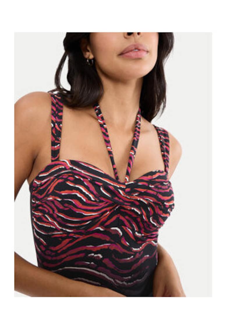 Costum de baie dama - cu animal print - negru/maro - material sintetic