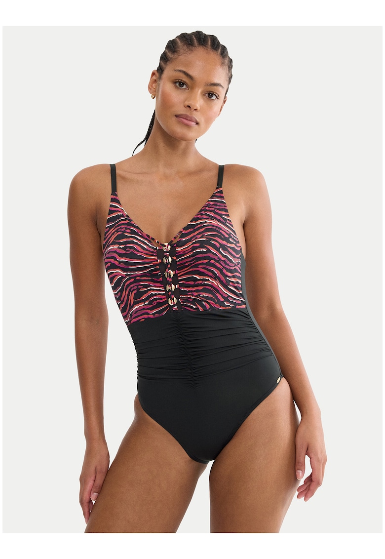 Costum de baie dama - negru - animal print - poliamida-elastan - Negru/Maro