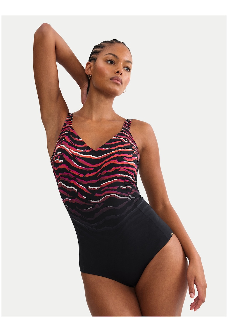 Costum de baie dama - imprimeu zebra - negru/maro - material sintetic