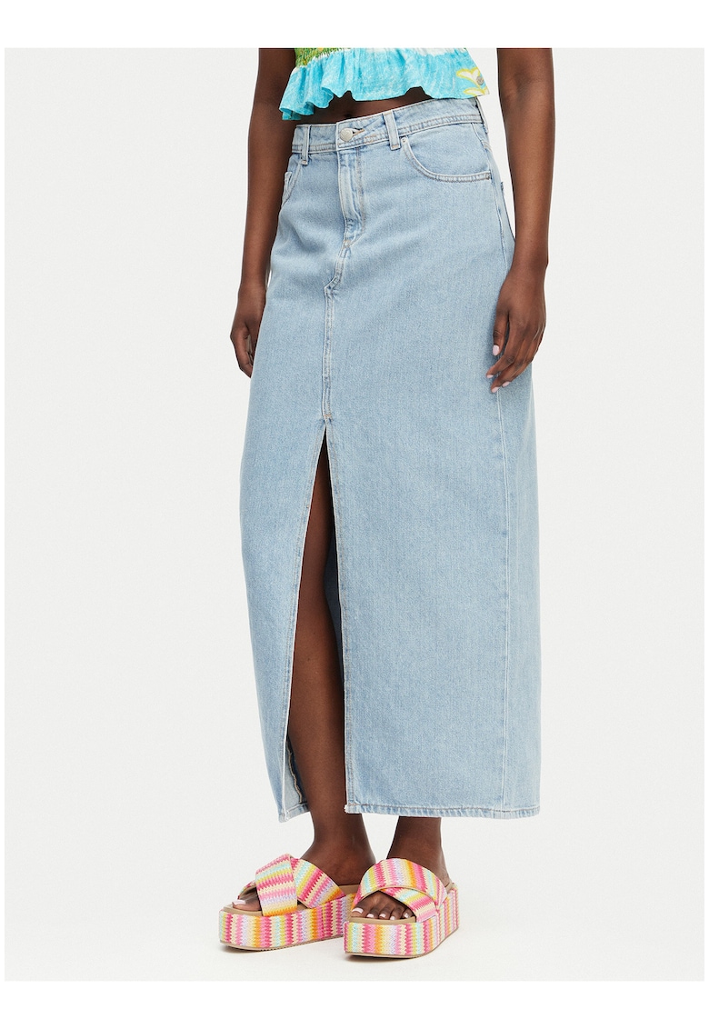 Fusta Dama - Albastru - casual - bumbac - fermoar