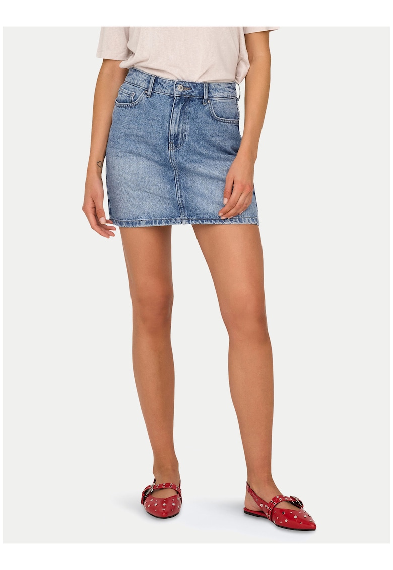 Fusta din denim - albastru si alb - bumbac organic - casual