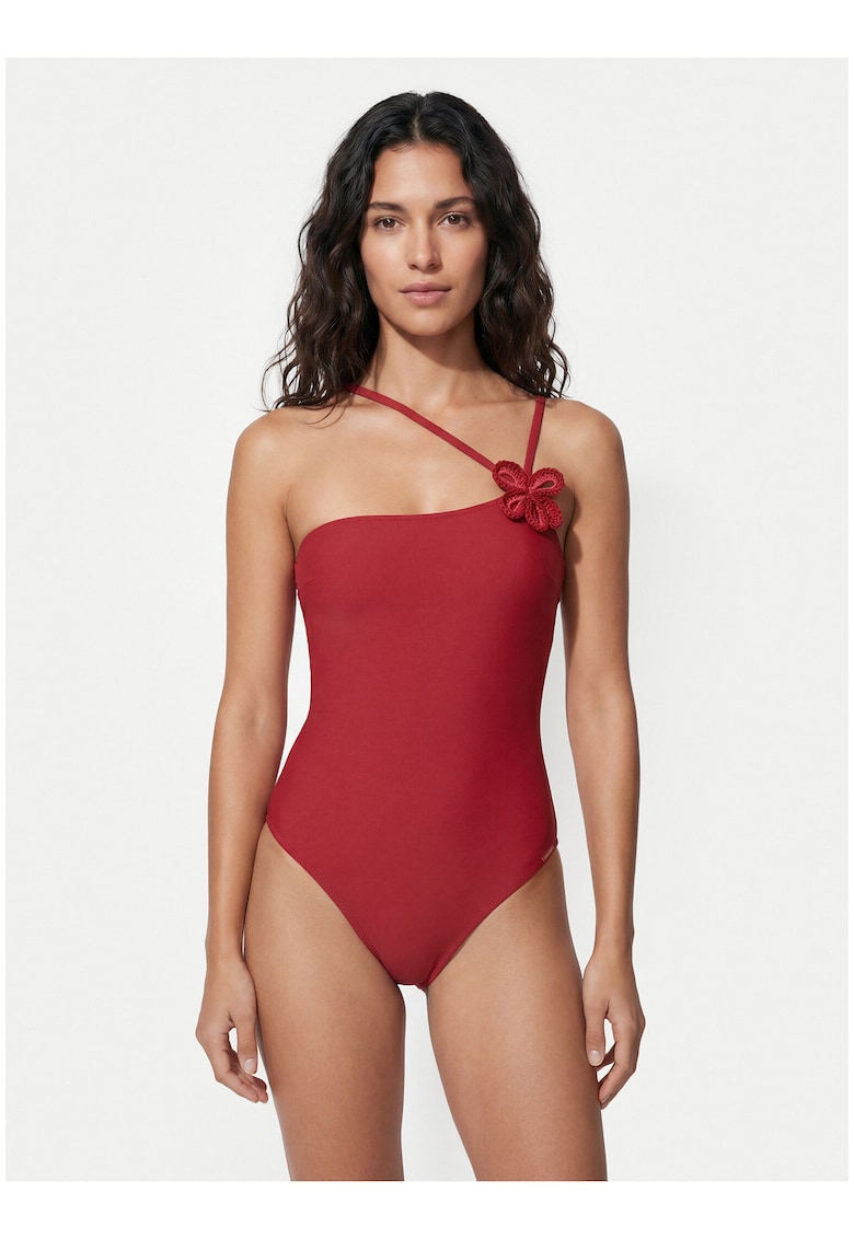 Costum de baie dama - rosu - croiala modelatoare - material sintetic