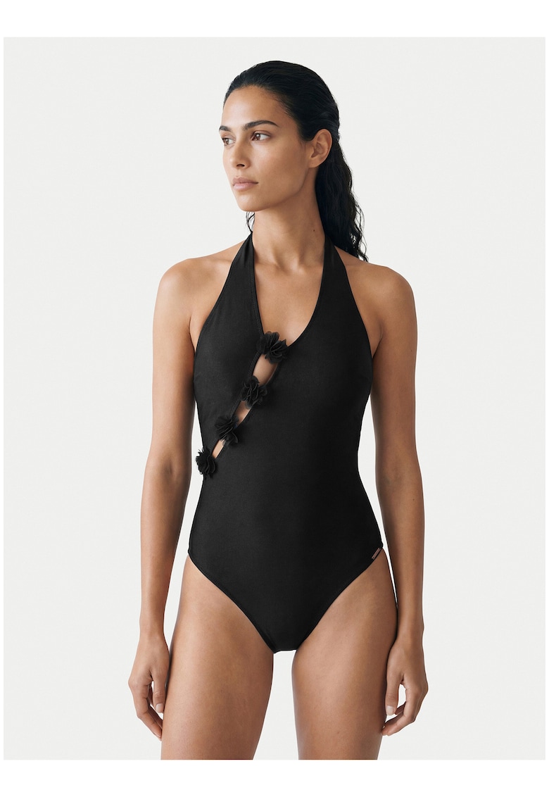 Costum de baie dama - negru - material sintetic - imprimeu uni