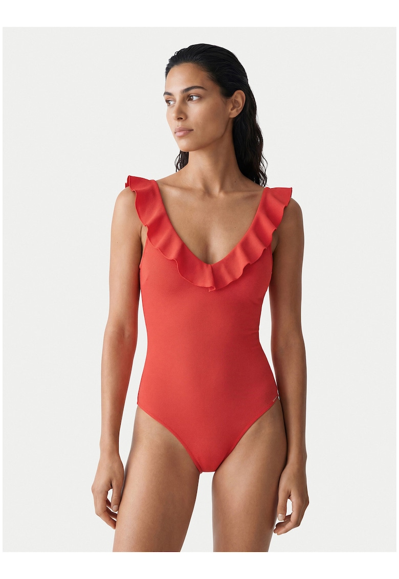 Costum de baie pentru femei - portocaliu - material sintetic - croiala clasica