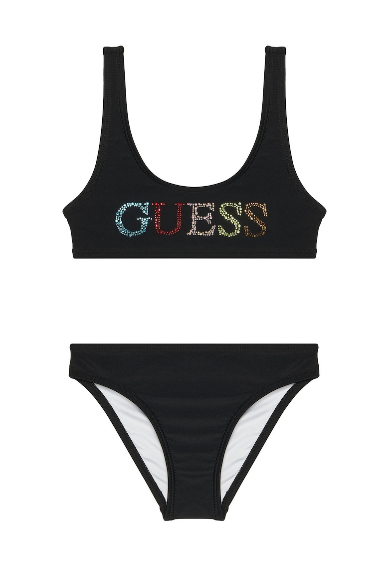 Costum de baie Fete - intreg - negru - material sintetic - decorat cu zirconii