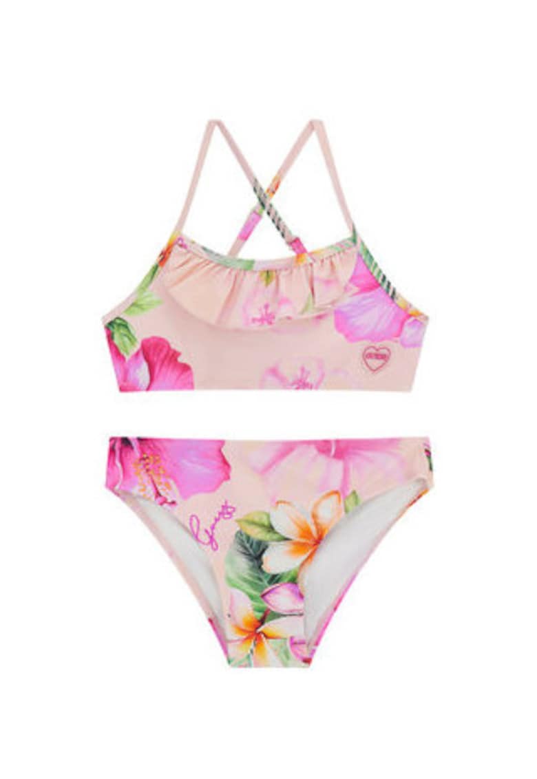 Costum de baie fete - roz - material sintetic - imprimeu grafic