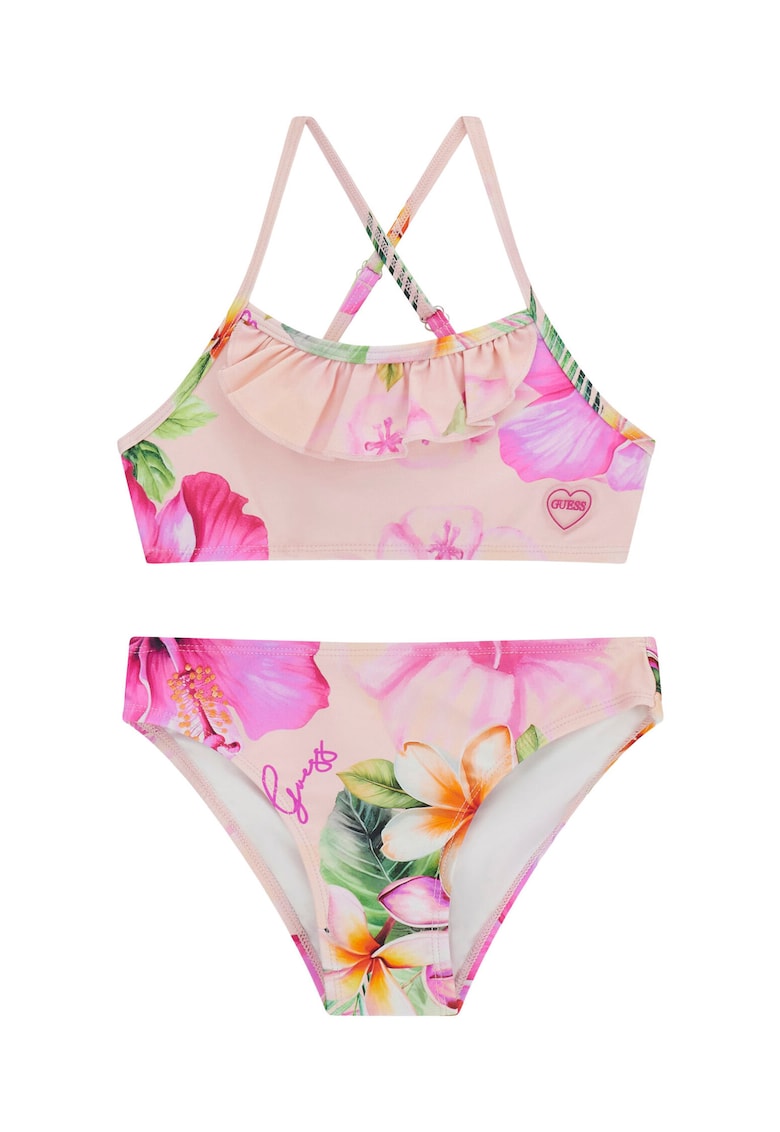 Costum de baie fete - roz - material sintetic - imprimeu grafic