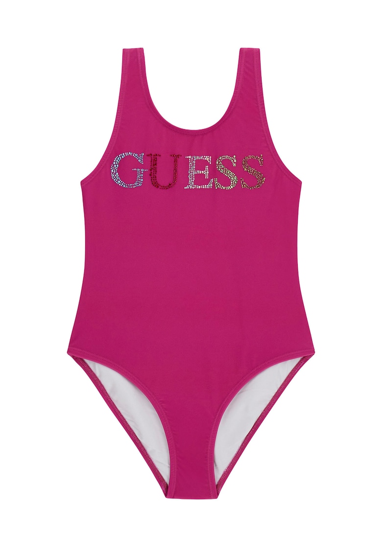 Costum de baie fete - roz - material sintetic - strasuri decorative