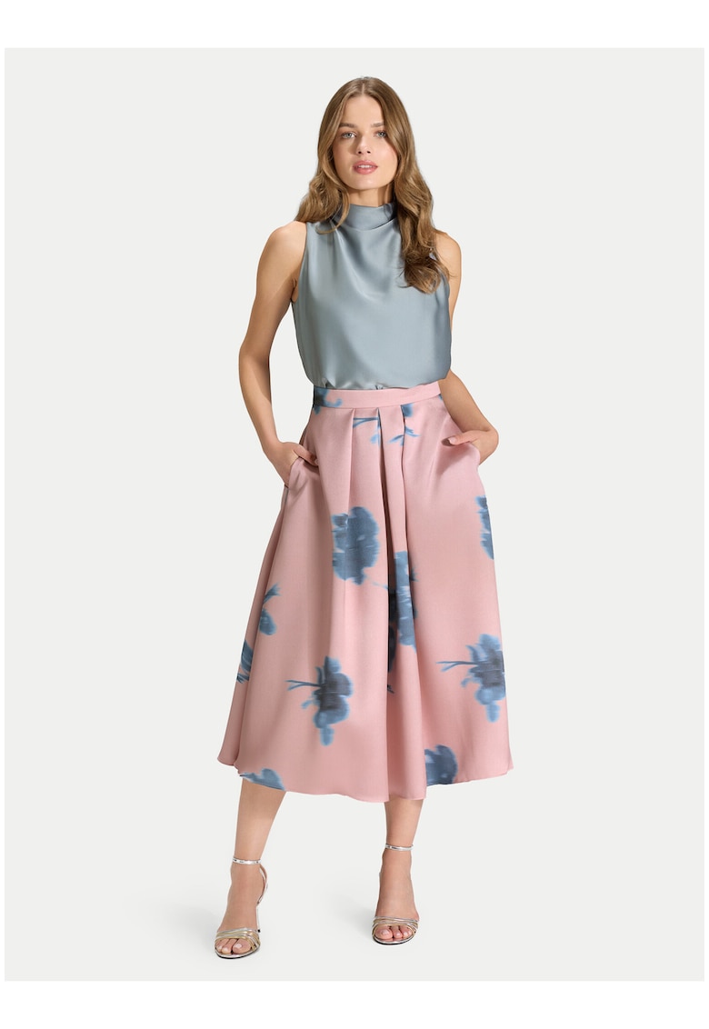 Fusta midi - roz si albastru - casual - poliester