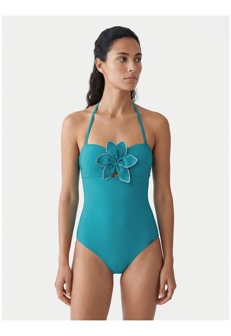Costum de baie dama - albastru - material sintetic - imprimeu uni