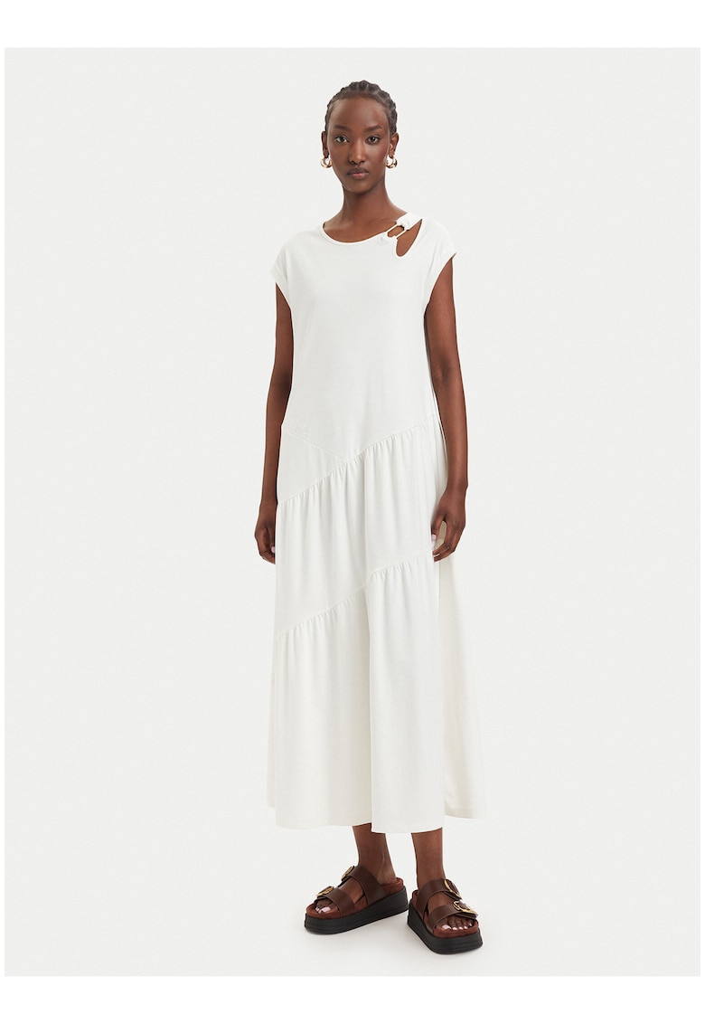 Rochie casual dama - crem - bumbac/poliester -