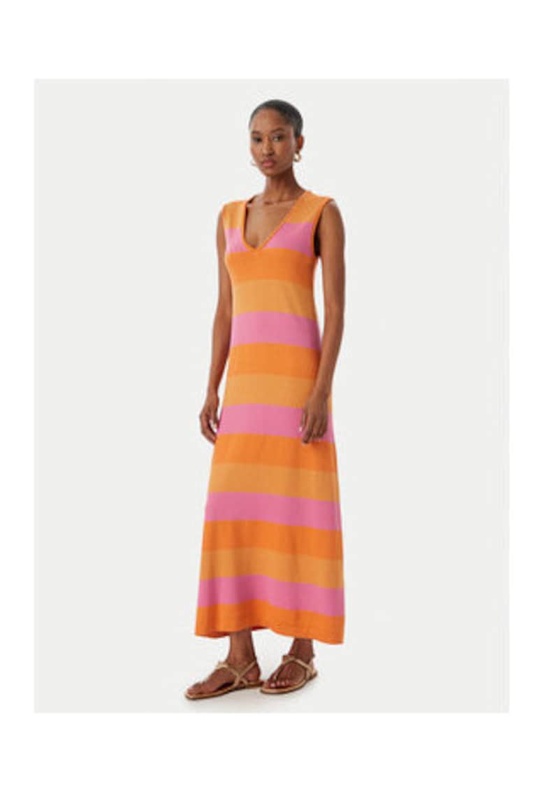 Rochie casual - portocalie si roz - fara maneci - material lyocell - lurex - nylon -