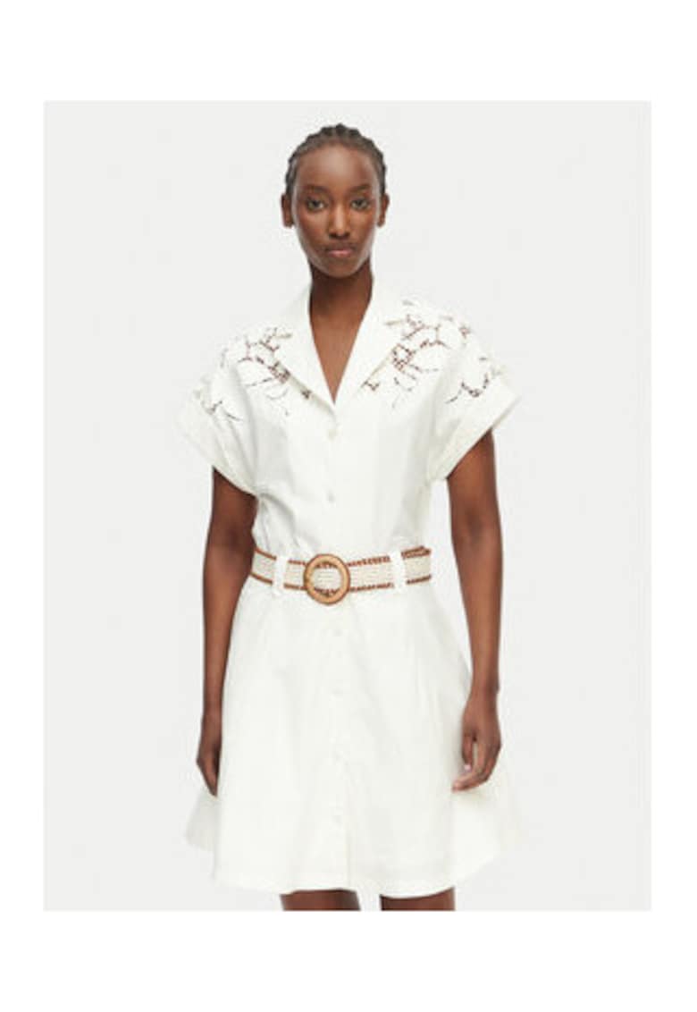 Rochie casual - bej - bumbac - maneca scurta