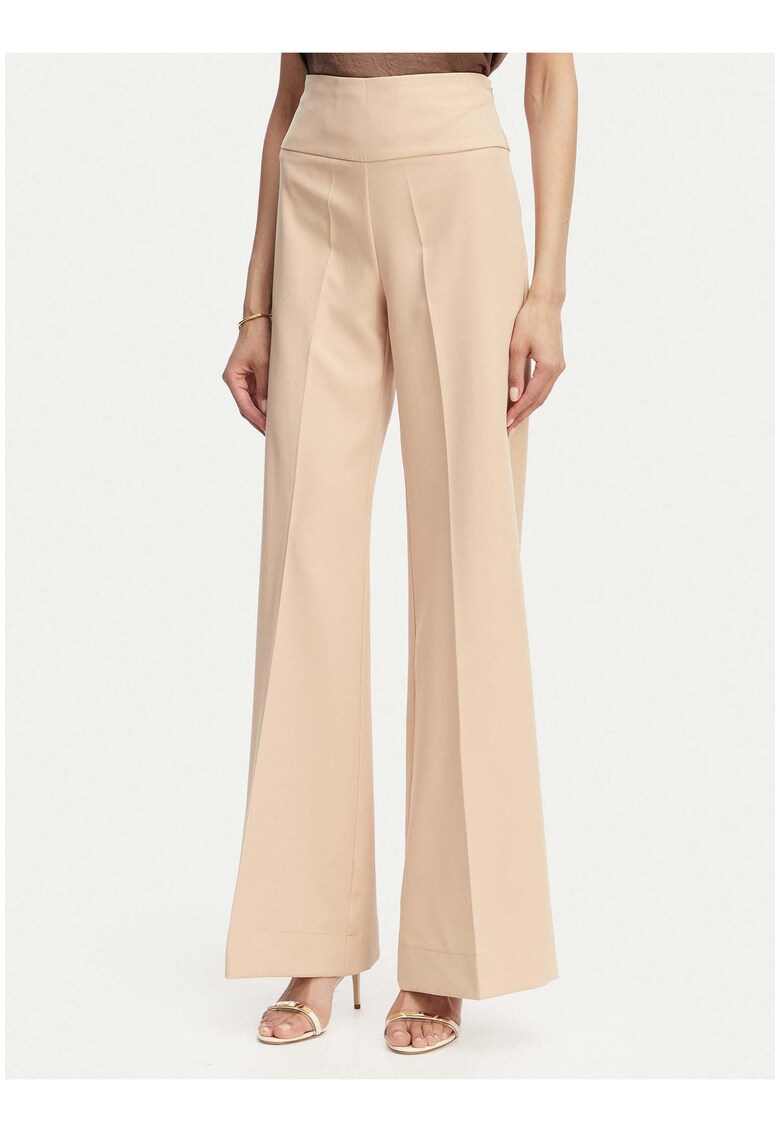 Pantaloni dama - bej - material sintetic reciclat - croiala evazata - talie inalta