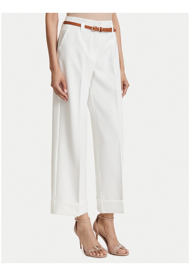 Pantaloni dama - 7/8 - talie inalta - alb - poliester reciclat