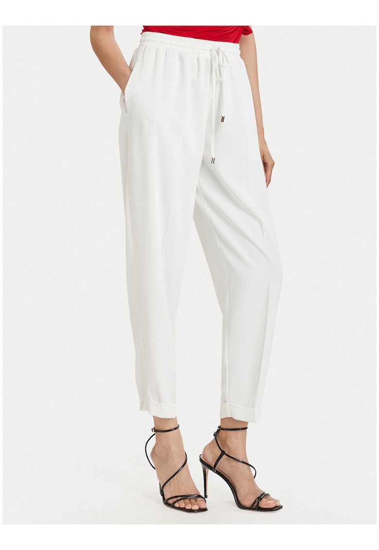 Pantaloni dama - talie inalta - croiala regulara - alb - material sintetic reciclat