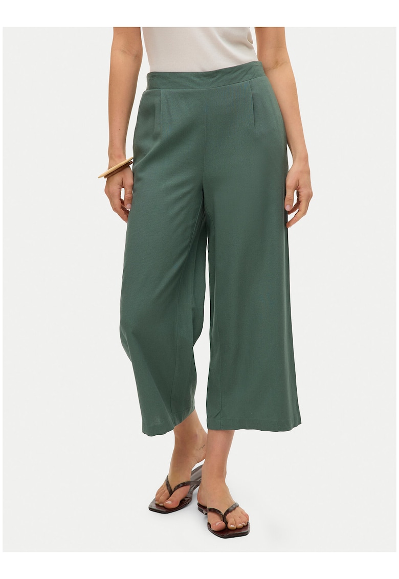 Pantaloni culottes dama - 7/8 - talie inalta - verde - viscoza-in