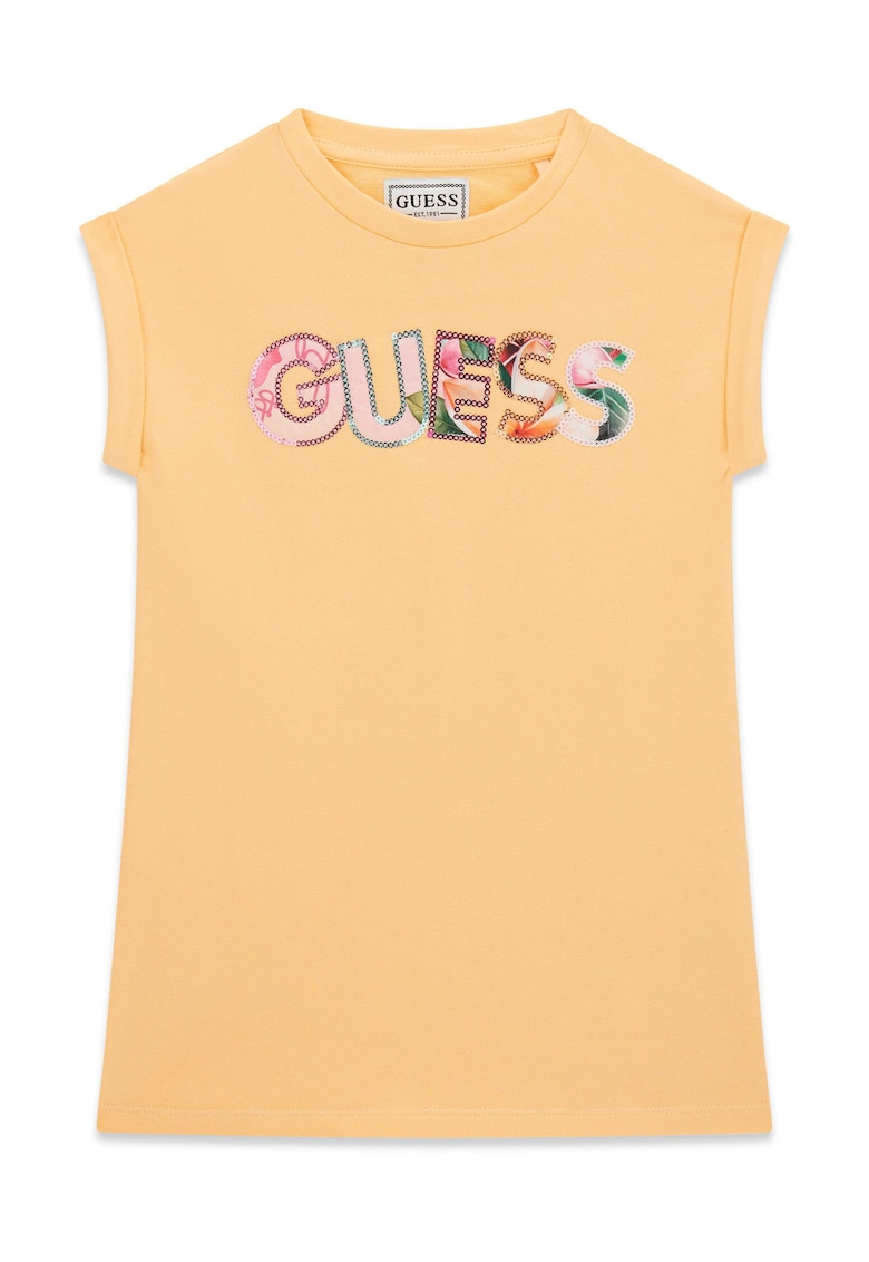 Rochie casual bumbac - maneci scurte - Portocaliu