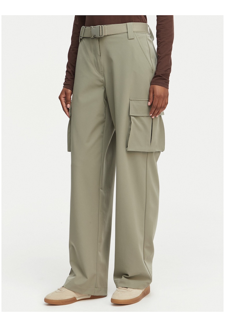 Pantaloni dama - Kaki - material poliamida/elastan - croiala dreapta - curea ajustabila