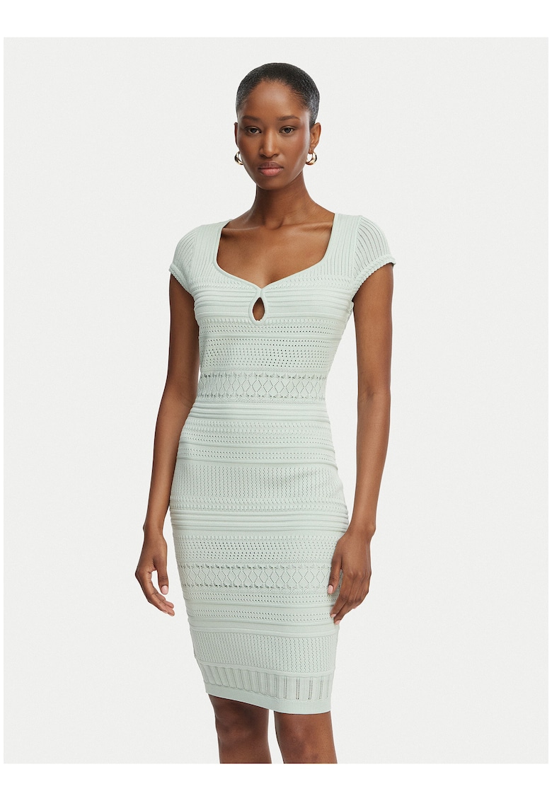 Rochie tricotata - verde - fara maneca - poliester-viscoza - Verde