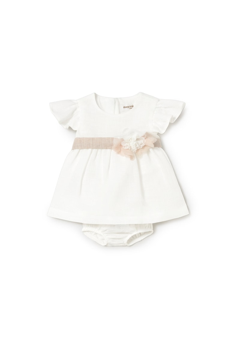 Rochie eleganta fetita - alb - bumbac si poliester - maneci scurte - detaliu floral