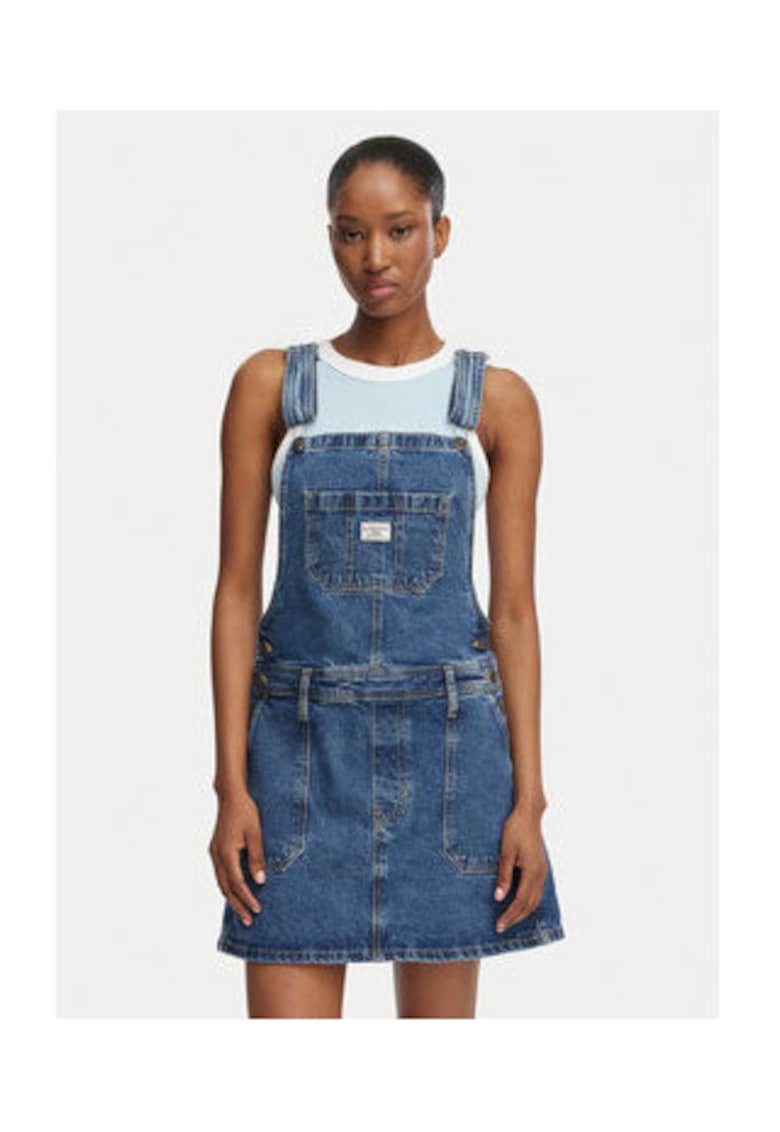 Rochie din denim Dama - casual - albastru - bumbac - fara maneci -