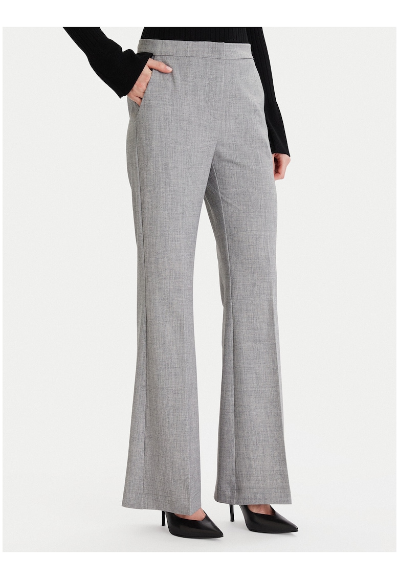 Pantaloni dama - gri - croiala evazata - material textil - sistem inchidere fermoar -