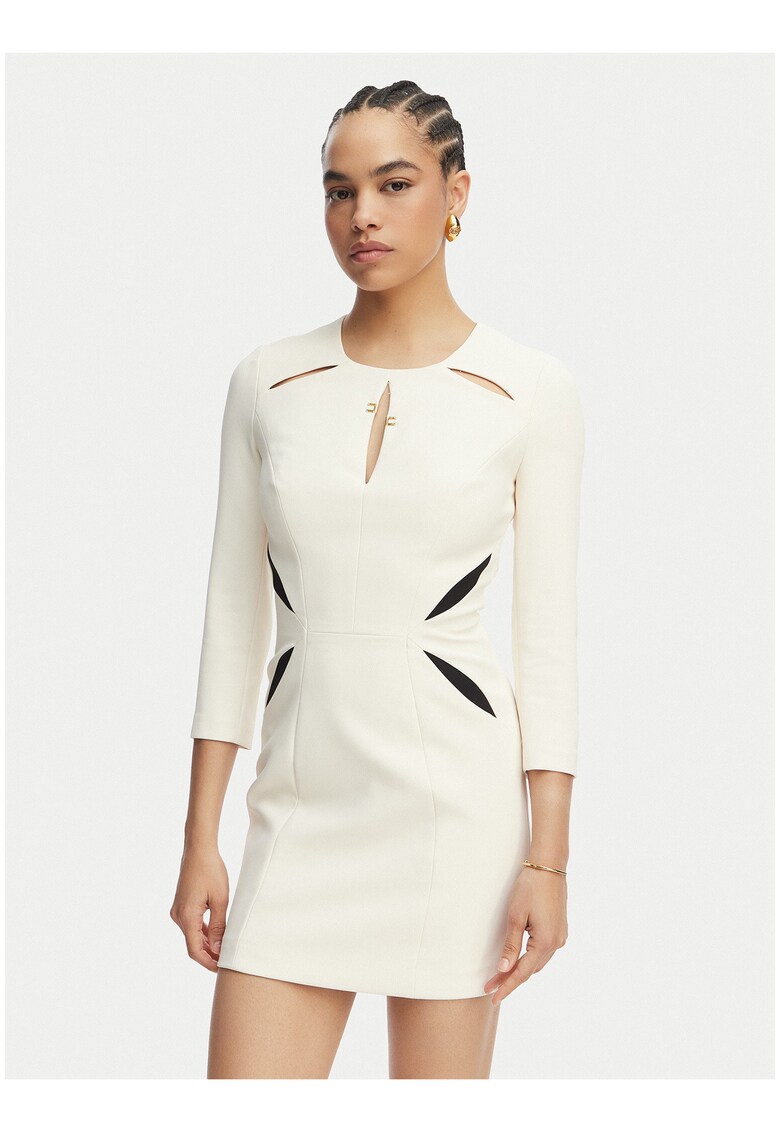 Rochie de cocktail Dama - bej - maneca lunga - poliester -