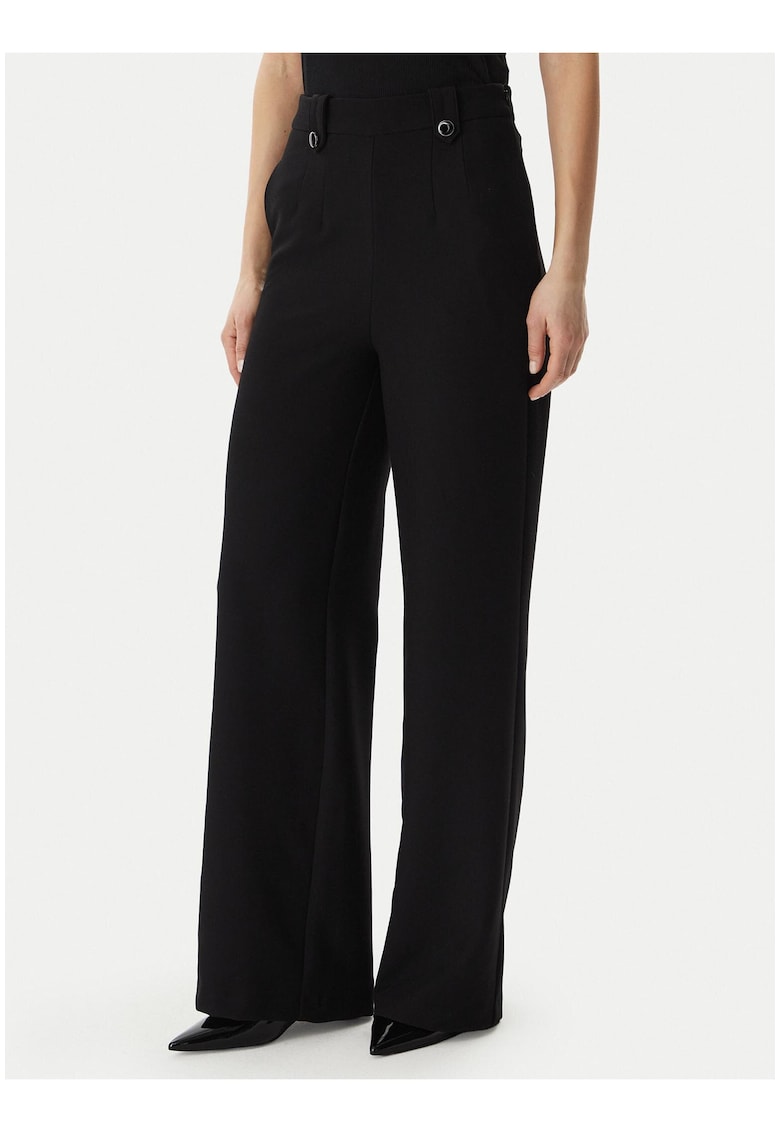 Pantaloni dama - talie inalta - picioare largi - negru - poliester-viscoza