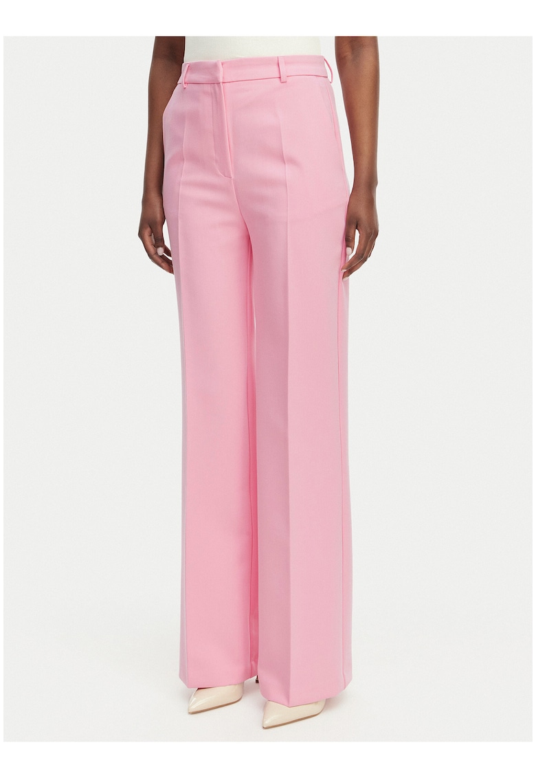 Pantaloni dama - roz - material textil - talie inalta - croiala dreapta