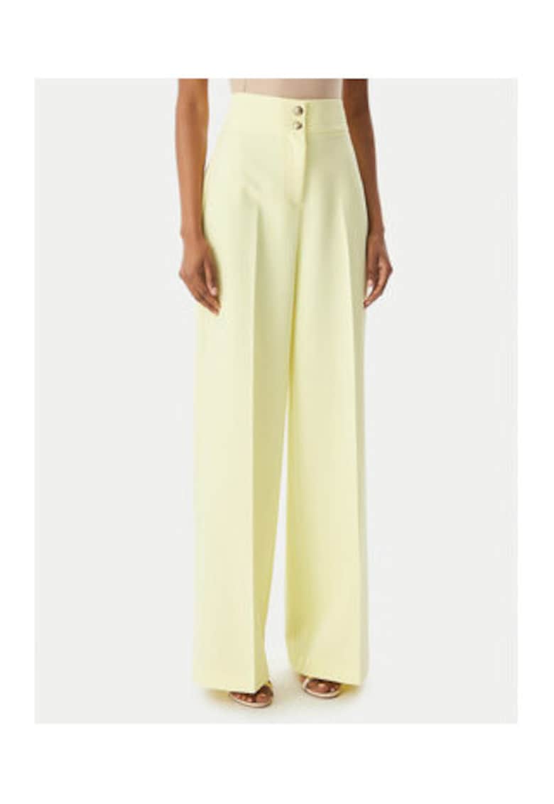 Pantaloni dama - elegant - talie inalta - galben - poliester-elastan