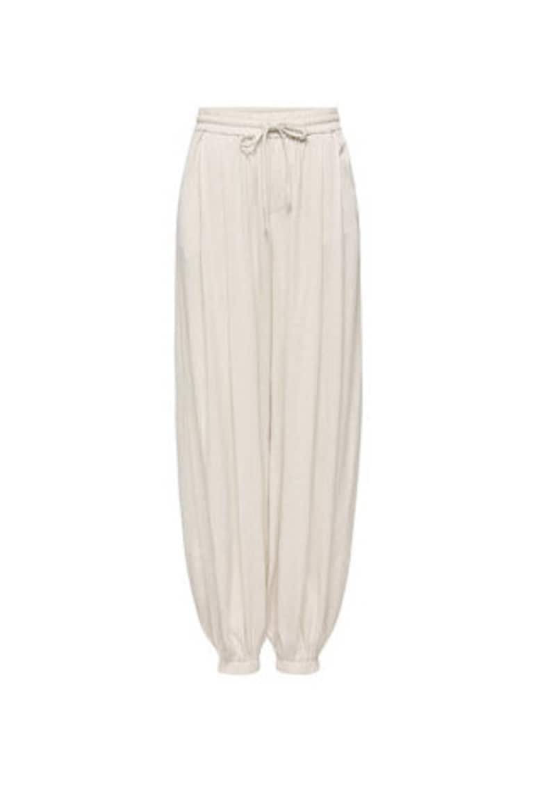 Pantaloni dama - bej - regular fit - talie inalta - viscoza/in