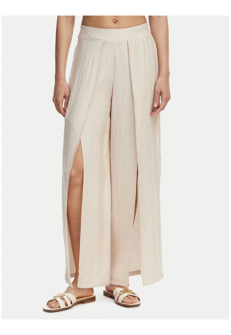 Pantaloni dama - bej - croiala ampla - material textil