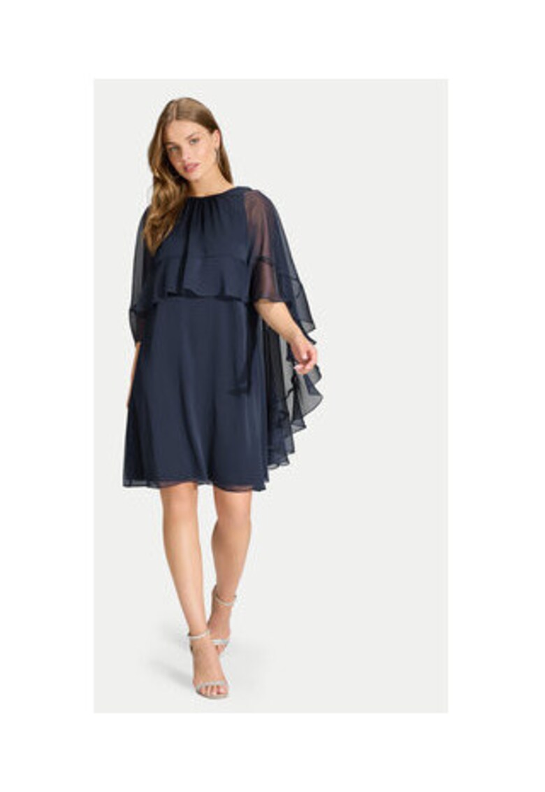 Rochie de cocktail Dama - bleumarin - maneca lunga - poliester - Alb/Albastru