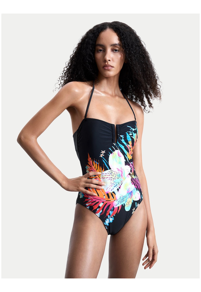 Costum de baie dama - negru - multicolor - material sintetic