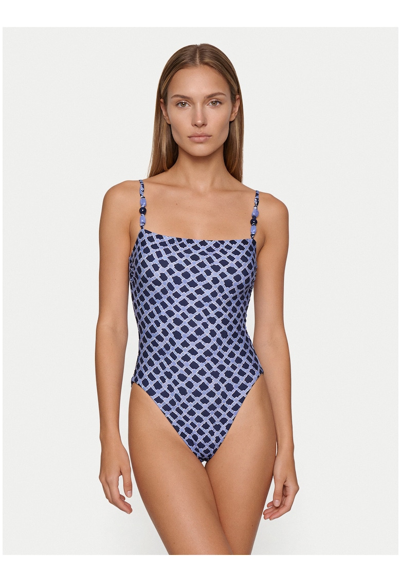 Costum de baie dama - albastru - material sintetic - croiala clasica
