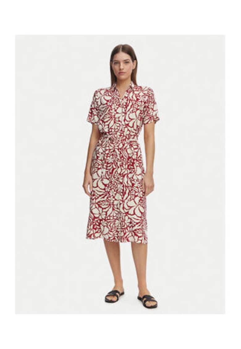 Rochie tip camasa - rosu - maneca scurta - viscoza -