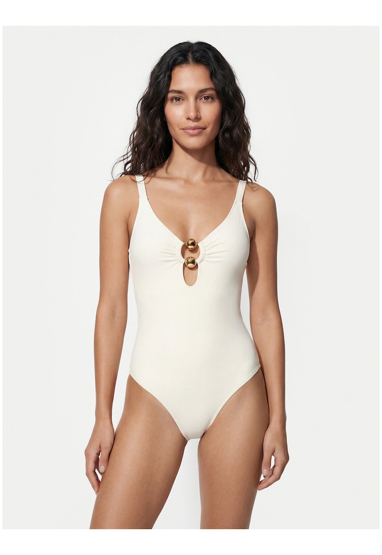 Costum de baie dama - bej - material sintetic - croiala clasica
