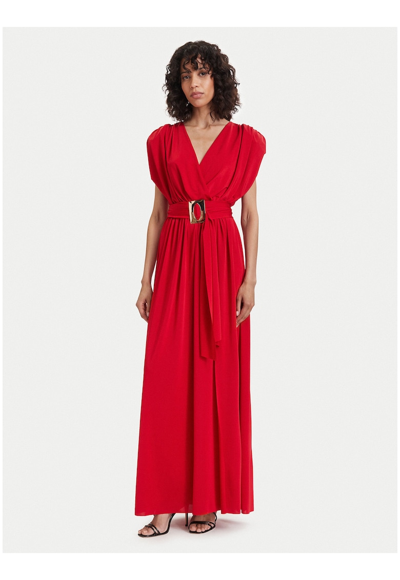 Rochie de seara - rosu - fara maneca - poliester -
