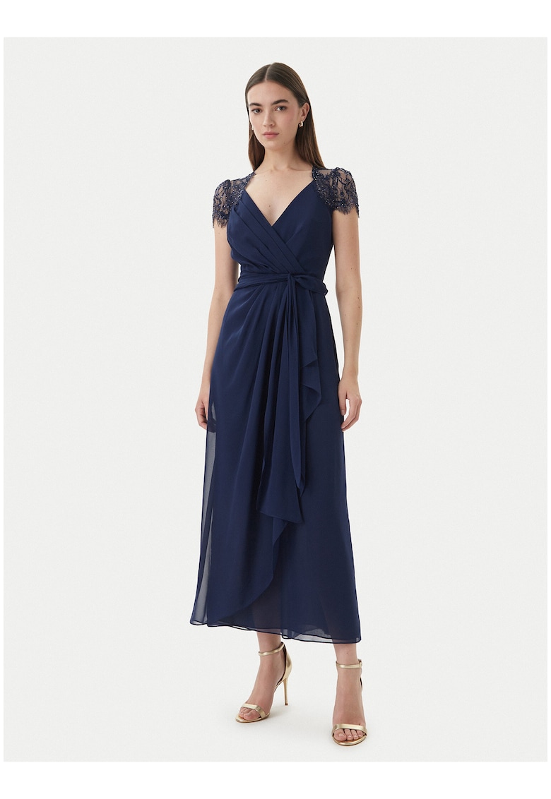 Rochie de seara - bleumarin - matase - maneca scurta - Albastru