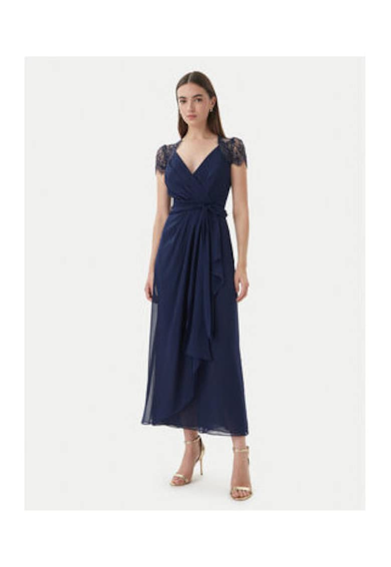 Rochie de seara - bleumarin - matase - maneca scurta -
