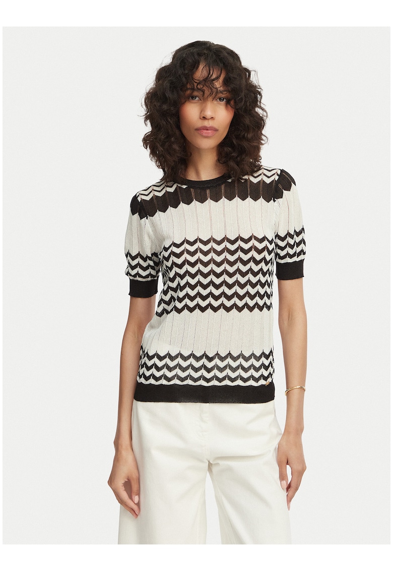 Pulover dama - alb/negru - maneci lungi - viscoza/nylon
