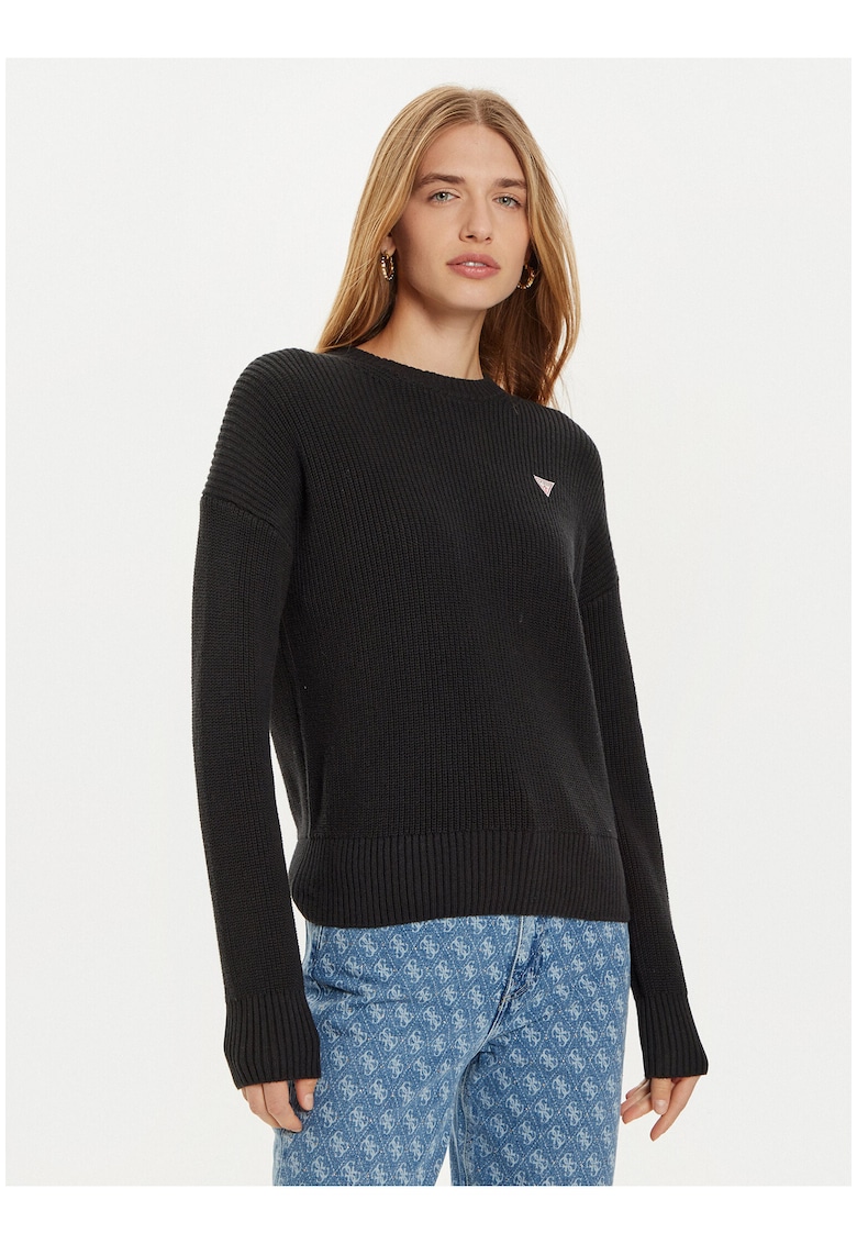 Pulover dama - negru - bumbac - maneca lunga -